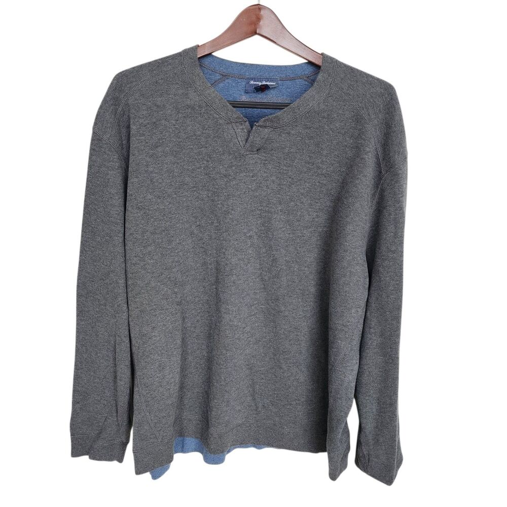 Tommy Bahama Mens 3XL Reversible Pullover Gray/Blue 100% Cotton Marl Knit Big